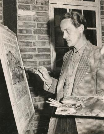 Vestfyns maler Erik Køllner (1921 til 1965), Gl. Avernæs i Brydegård ved Assens. 1952. EK GL Avernæs 1952.jpg